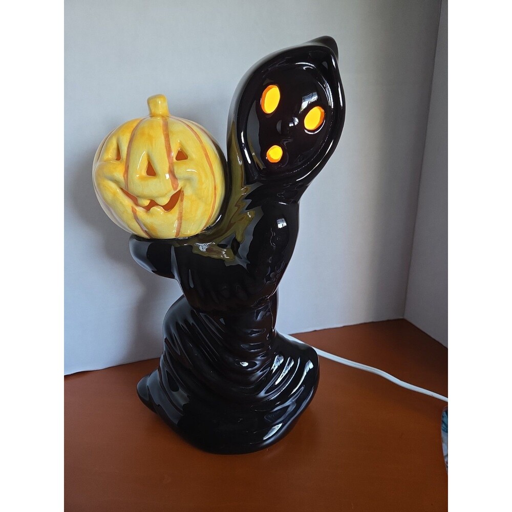 RARE HALLOWEEN Vintage Ceramic Ghost Mold 12.5" tall w/ Jack-O-Lantern Pumpkin